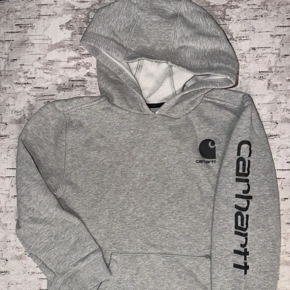 Carhartt Sweatshirt Youth Medium (10-12) Gray Long Sleeve Relaxed Fit Hoodie - Picture 1 of 9